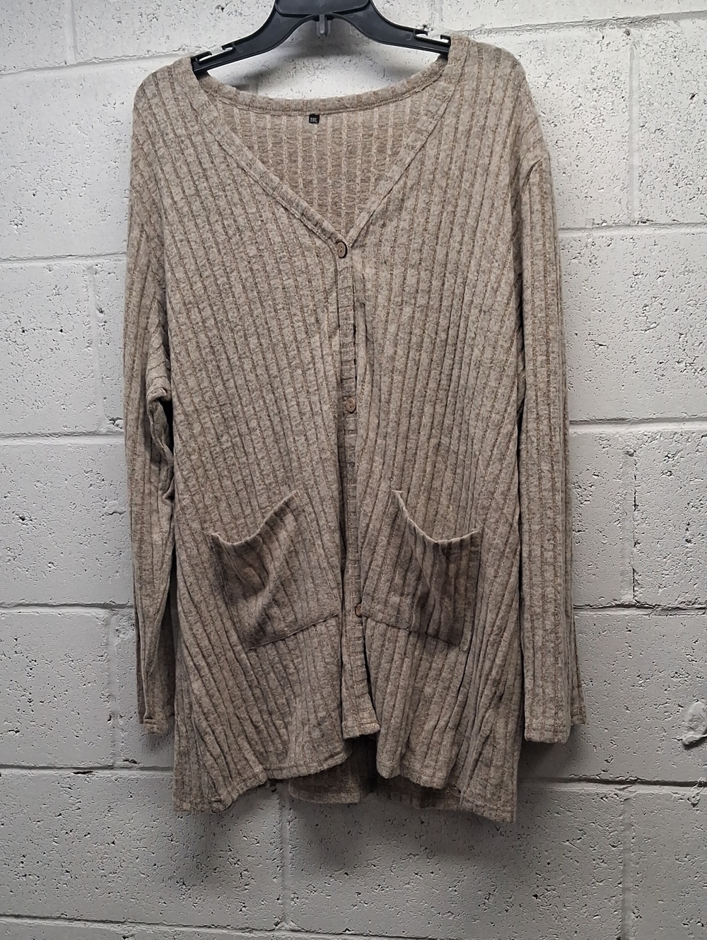 NWT Womens Plus Size Beige Ribbed Pocket Cardigan Sweater